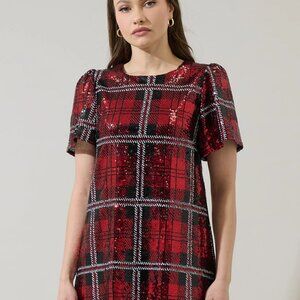 NWT Sugarlips Fedra Sequin Plaid Mini Sheath Glam 80s Dress Sz XS